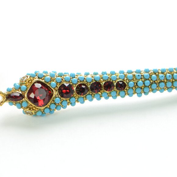 Vintage Kenneth Jay Lane KJL Crystal & Turquoise Snake Collar Necklace - Picture 8 of 9